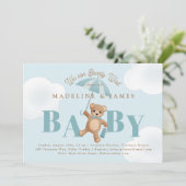 Invitation Classic Teddy Bear Bleu Bearly Wait Baby shower (Debout devant)