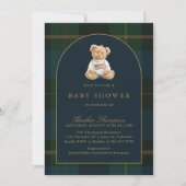 Invitation Classic Teddy Bear Green & Blue Plaid Baby Shower (Devant)