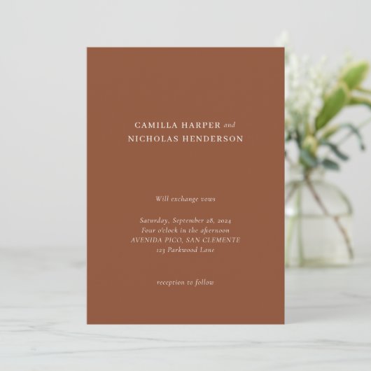 Invitation Classic Terracotta Minimaliste Simple Mariage (Debout devant)