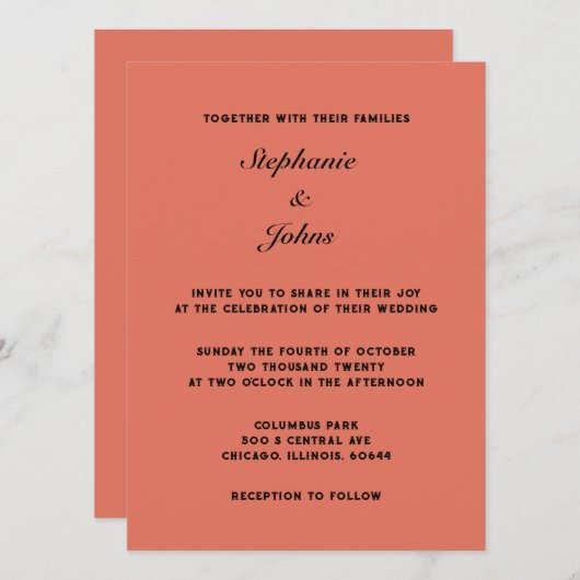 Invitation Classic Terracotta Terre Chaude Couleur Mariage Cl (Devant / Derrière)