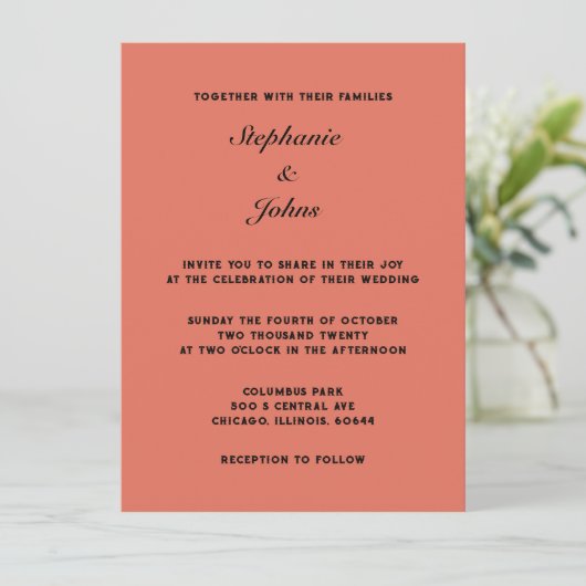 Invitation Classic Terracotta Terre Chaude Couleur Mariage Cl (Debout devant)