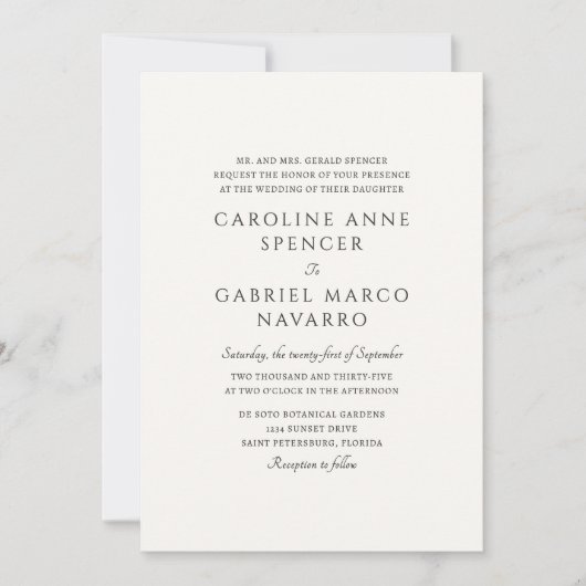 Invitation Classic Timeless Traditional Wedding (Devant)