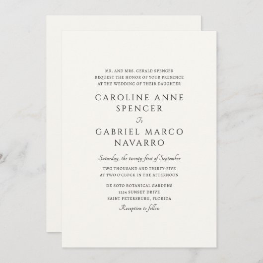 Invitation Classic Timeless Traditional Wedding (Devant / Derrière)