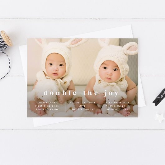 Invitation Classic Twins Baby Birth Announcement