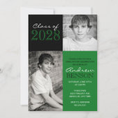 Invitation Classic Vert et Noir 2 Photo Graduation (Devant)
