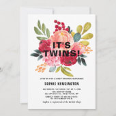 Invitation Classic Watercolor Flowers Twins Baby shower (Devant)