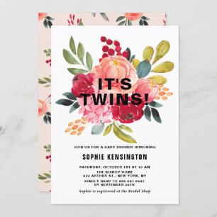 Invitation Classic Watercolor Flowers Twins Baby shower