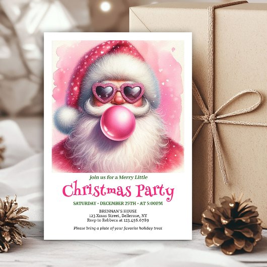Invitation Classic Watercolor Pink Santa Bubble Gum Christmas