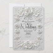 Invitation Classic White Bas Relief Faux Embossed Floral  (Devant)