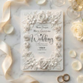 Invitation Classic White Bas Relief Faux Embossed Floral 