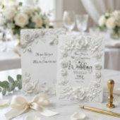 Invitation Classic White Bas Relief Faux Embossed Floral 