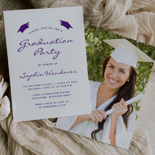Invitation Classic White Purple Graduation Party 2024