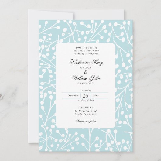 Invitation Classic Winter Berries Ice Blue Botanique Mariage (Devant)