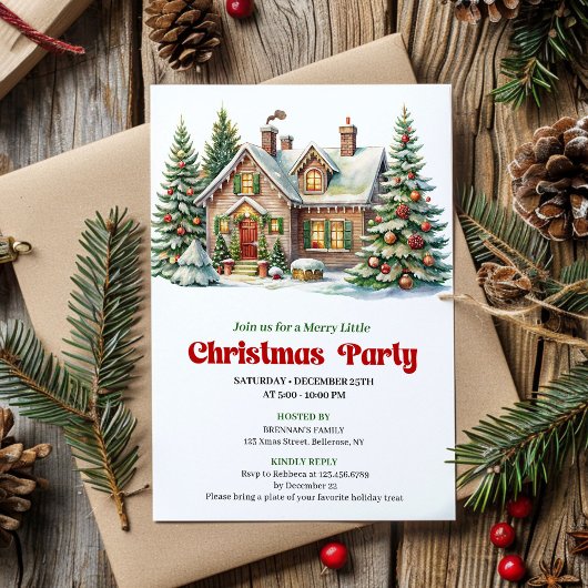 Invitation Classic Winter Scene Watercolor Christmas Invite