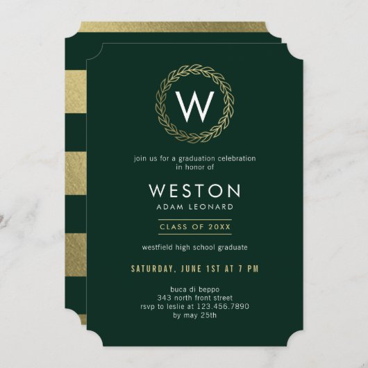 Invitation Classic Wreath EDITABLE COULEUR Graduation (Devant / Derrière)