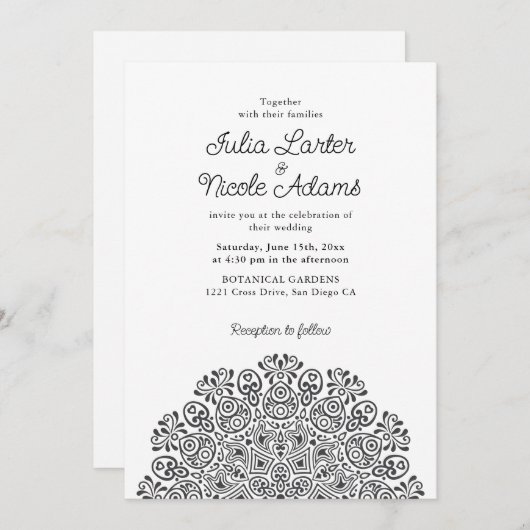 Invitation Classical Ornate Art Deco Style Mandala Wedding (Devant / Derrière)