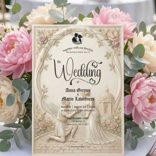 Invitation Classical Regency Garden Proposal Scene Wedding