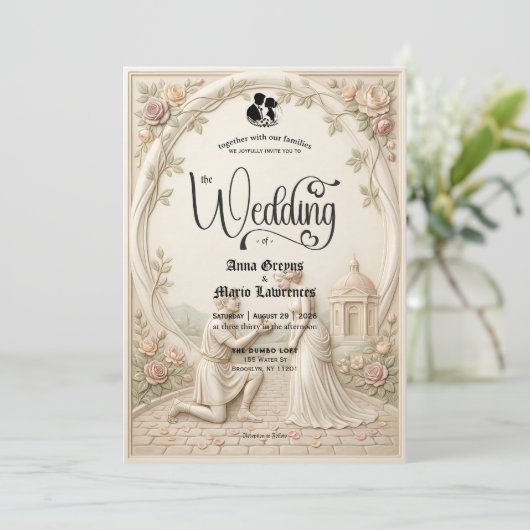 Invitation Classical Regency Garden Proposal Scene Wedding (Debout devant)