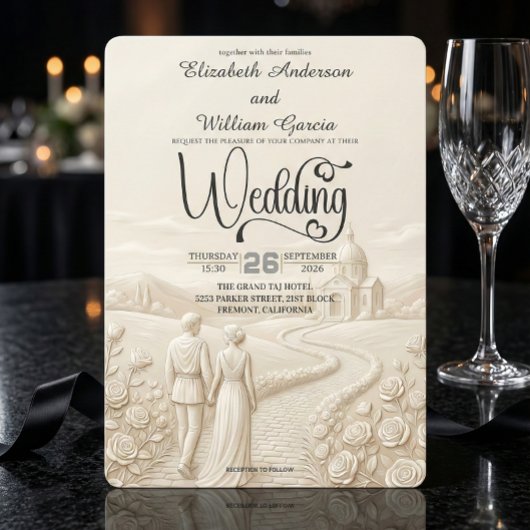 Invitation Classical Romantic Church Scene Wedding