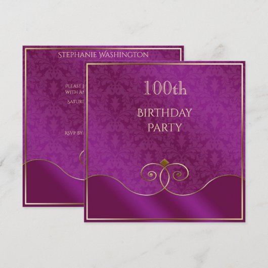 Invitation Classieux tourbillons violets et dorés, Damassé 10 (Devant / Derrière)