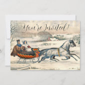 Invitation Classique 1853 Traîneau Currier Ives Route Hiver (Devant)