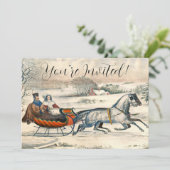 Invitation Classique 1853 Traîneau Currier Ives Route Hiver (Debout devant)