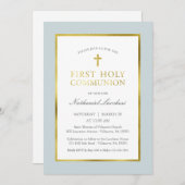 Invitation classique à la communion bleu et or (Devant / Derrière)