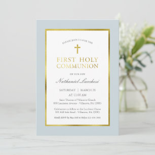 Invitation classique à la communion bleu et or