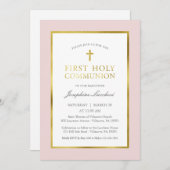 Invitation classique à la communion rose et or (Devant / Derrière)