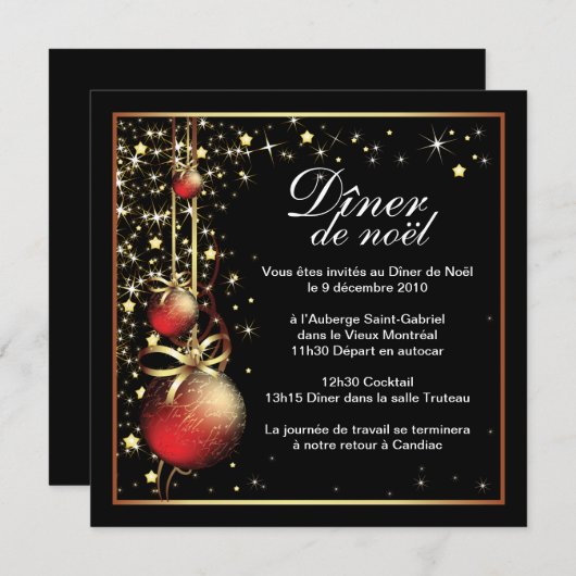 Invitation classique à la fête de Noël (Devant / Derrière)