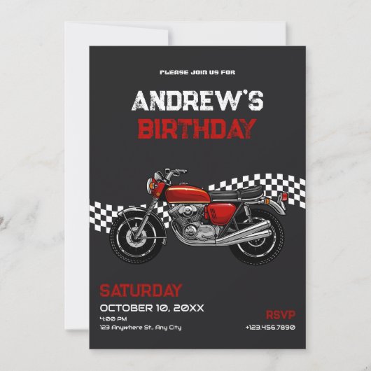 Invitation classique à l'anniversaire de moto (Devant)