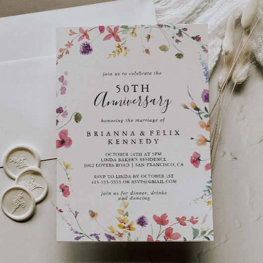 Invitation Classique Anniversaire de Mariage 50 ans Fleurs Sa
