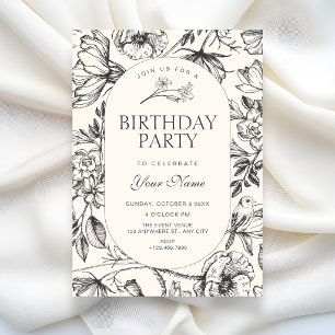 Invitation Classique artistique floral anniversaire
