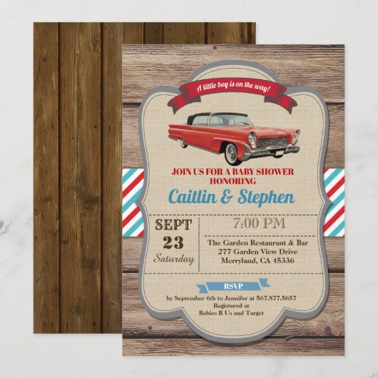 Invitation classique au baby shower de voiture. ro (Devant / Derrière)