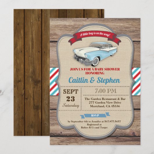 Invitation classique au baby shower de voiture. St (Devant / Derrière)