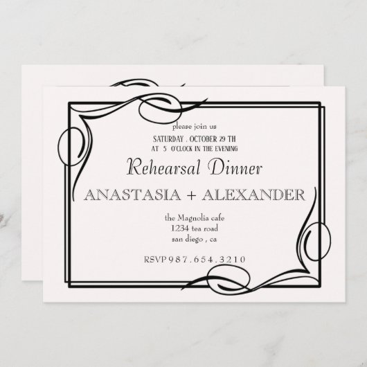 Invitation classique au dîner de répétition. (Devant / Derrière)