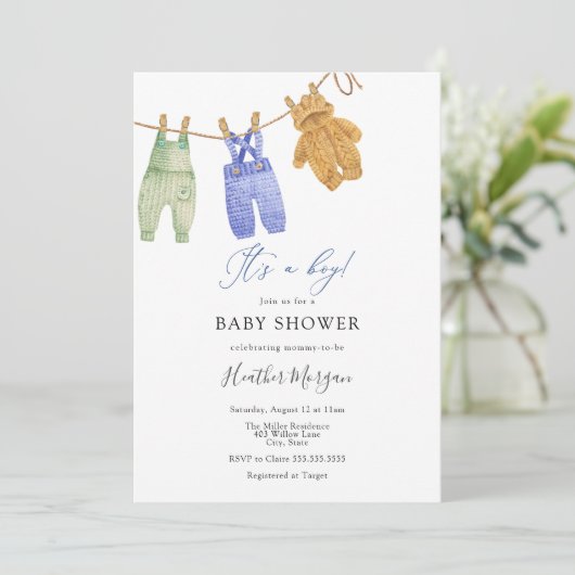 Invitation classique Baby shower garçon (Debout devant)