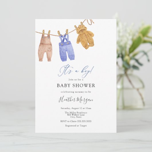 Invitation classique Baby shower garçon (Debout devant)