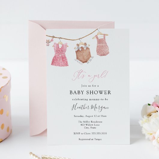 Invitation classique bébé fille douche