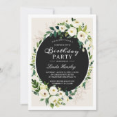 Invitation Classique Blanc Vert Rose Foliage fête d'anniversa (Devant)