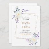 Invitation Classique Blanc Vert Violet  (Devant / Derrière)