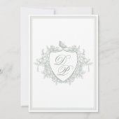 Invitation Classique blason monogramme vert sauge mariage vin (Dos)