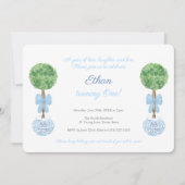 Invitation Classique Bleu & Blanc Petit Garçon 1er fête d'ann (Devant)