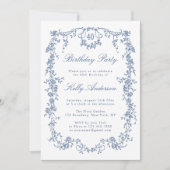 Invitation Classique Bleu Bleu Floral 40e fête d'anniversaire (Devant)