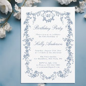 Invitation Classique Bleu Bleu Floral 40e fête d'anniversaire