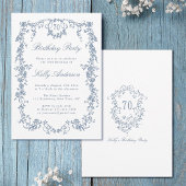 Invitation Classique bleu bleu Floral 70e fête d'anniversaire