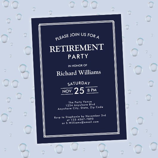 Invitation Classique Bleue pour Fête de Retraite