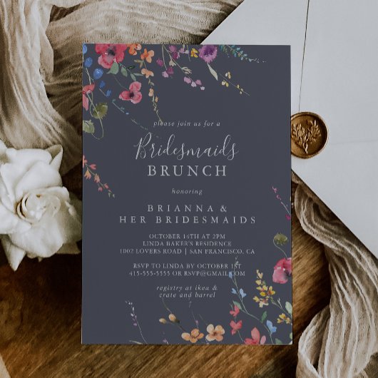 Invitation Classique Blue Wild Bridesmaids Brunch Douche