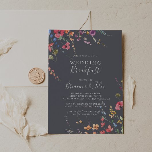 Invitation Classique Blue Wild Floral Mariage Petit déjeuner