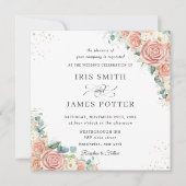 Invitation Classique Blush Peach Ivory Floral Mariage Carré  (Devant)